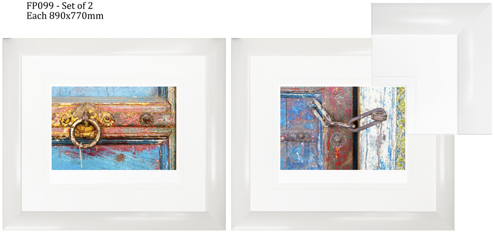 FP099 Wall décor art framed print set of 2 door handles white frame